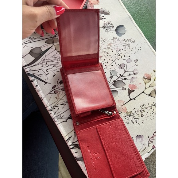 Red Genuine Leather Wallet Card Money Holder RFID Protection - Picture 7 of 7